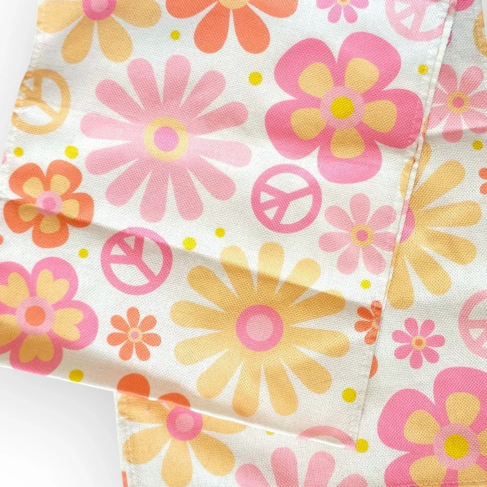 Retro MCM Atomic Pillow Cover and 70s Floral Peace Sign Table Runner Set